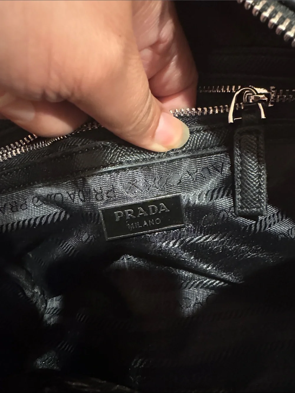 Prada Black Leather Messenger with Black & White Branded Strap
